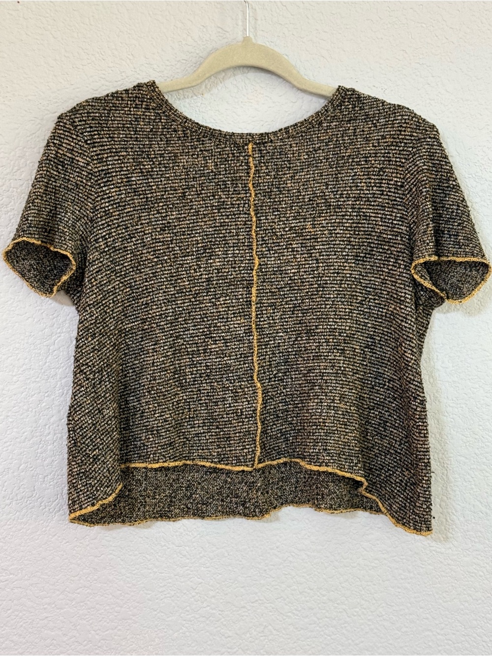 Zara Textured Knit Sweater Top | Black & Cream  Short Sleeve. Relaxed Fit